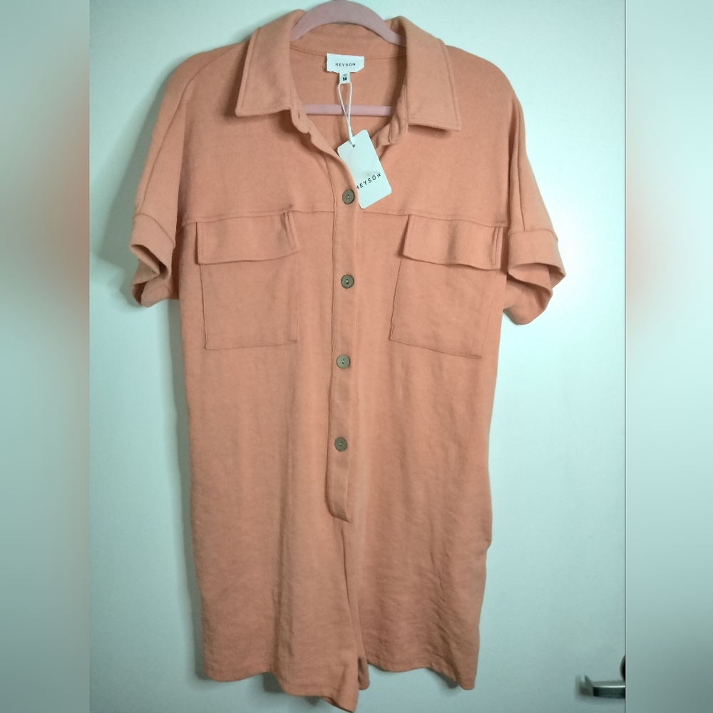 Heyson (Size M) Orange Stretch Ribbed SS Button Down Front Romper (NEW-NWT) - Picture 3 of 14